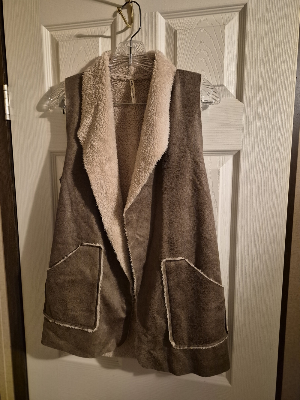 Sherpa-Lined Faux Suede Vest in Taupe
